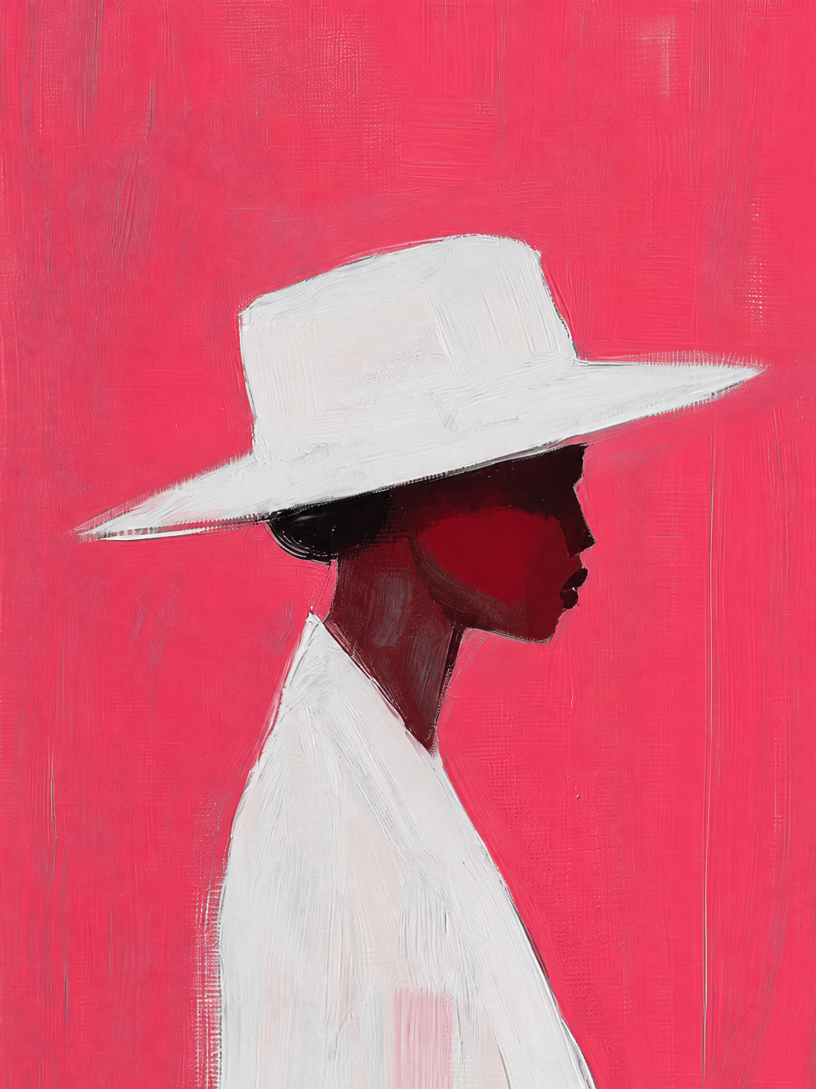 Minimalist Woman in White Hat Wall Art Print - unframed
