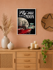 Fly Me To The Moon Retro Car Wall Art Print - white framed