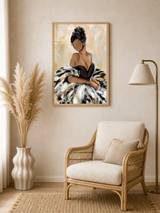 Elegant Feather Gown Fashion Wall Art Print - wood framed poster