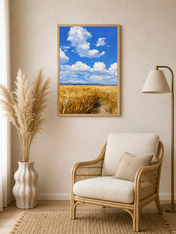 Golden Wheat Field Sky Landscape Wall Art Print - wood framed poster