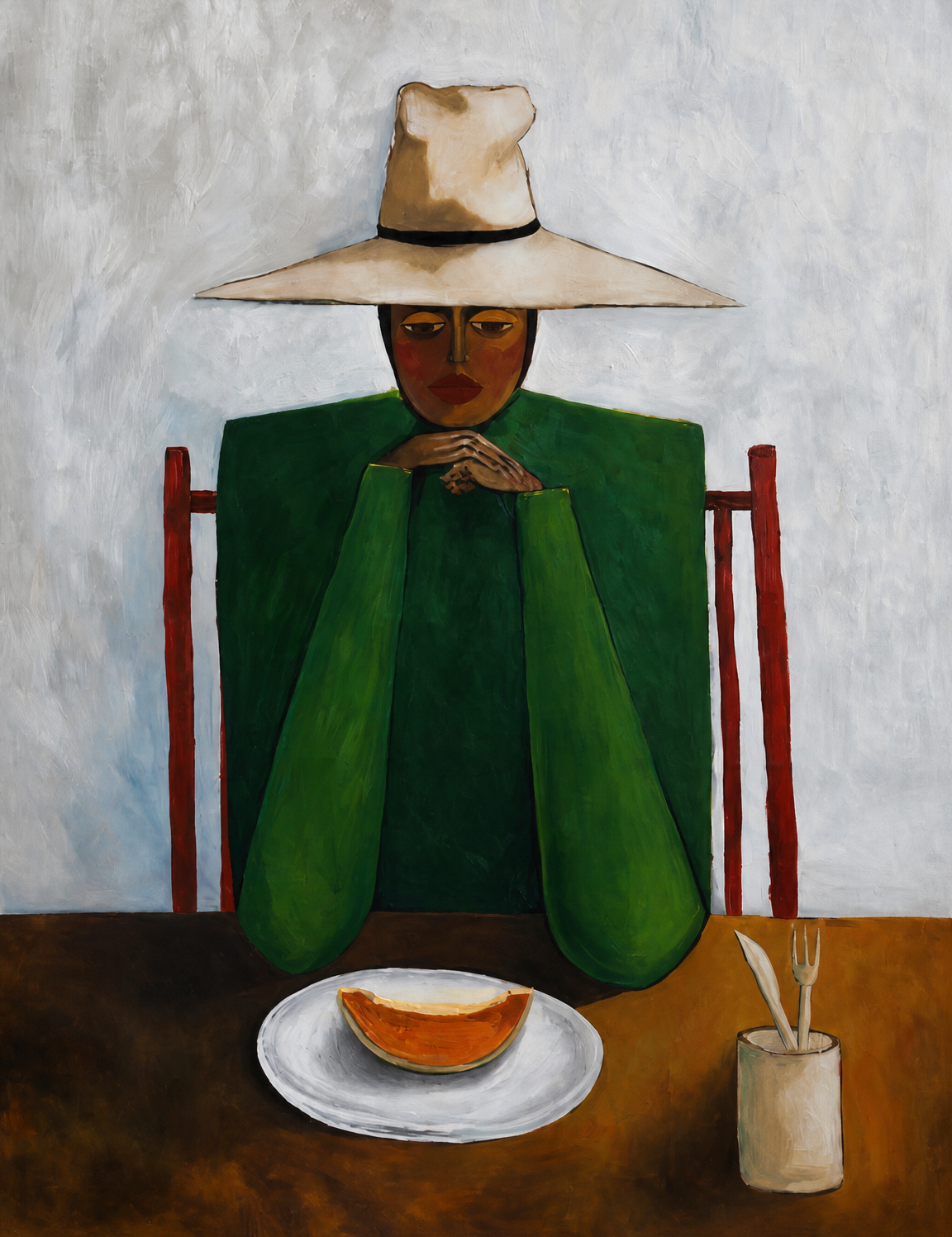 Minimalist Woman at Table Wall Art Print - unframed