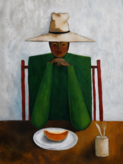 Minimalist Woman at Table Wall Art Print - unframed