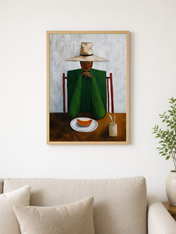Minimalist Woman at Table Wall Art Print - wood framed poster