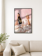 Champagne Morning Feminine Wall Art Print - black framed