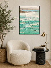 Surf Crowd Ocean Photography Wall Art Print - black framed