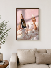 Champagne Morning Feminine Wall Art Print - dark wood framed