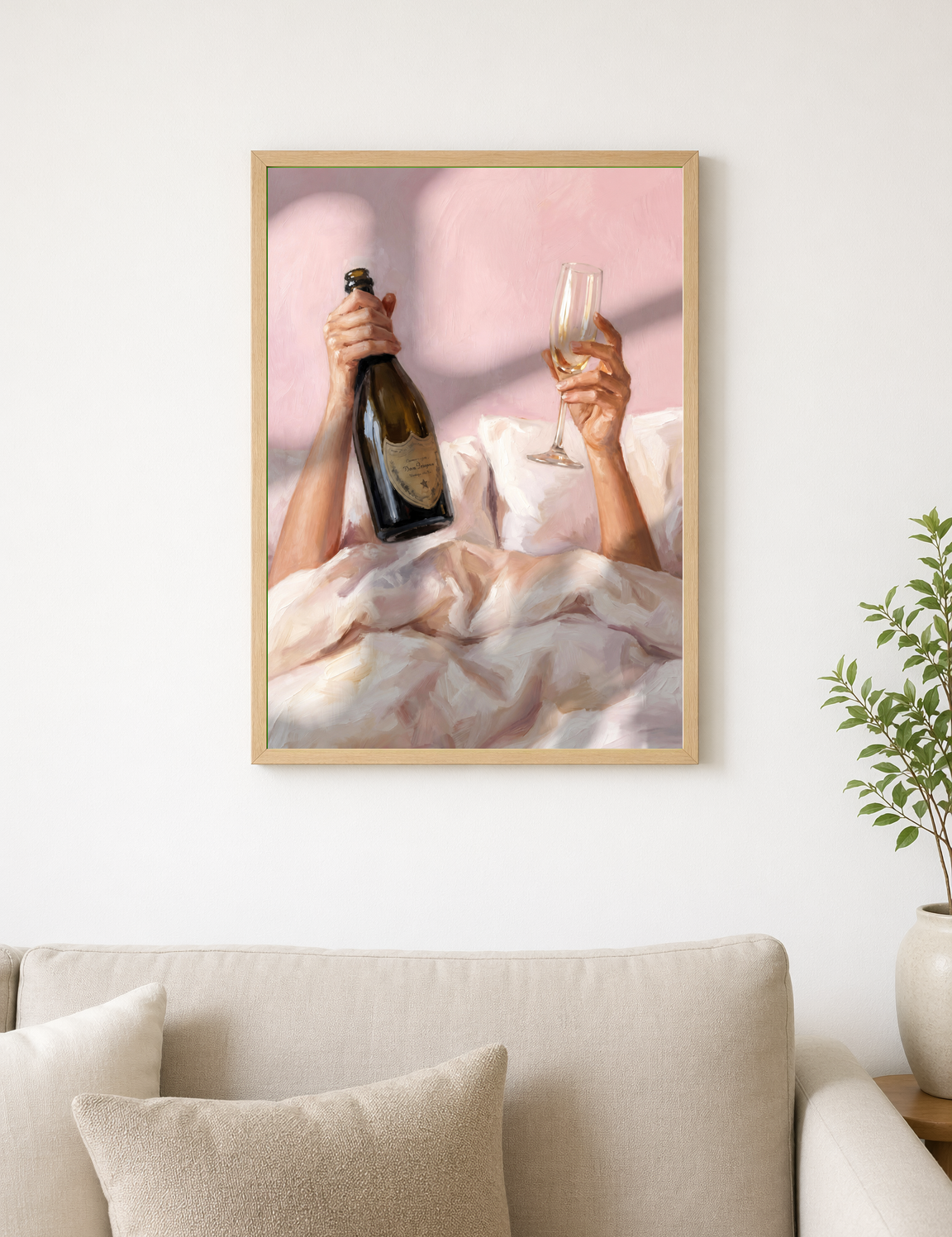 Champagne Morning Feminine Wall Art Print - wood framed poster