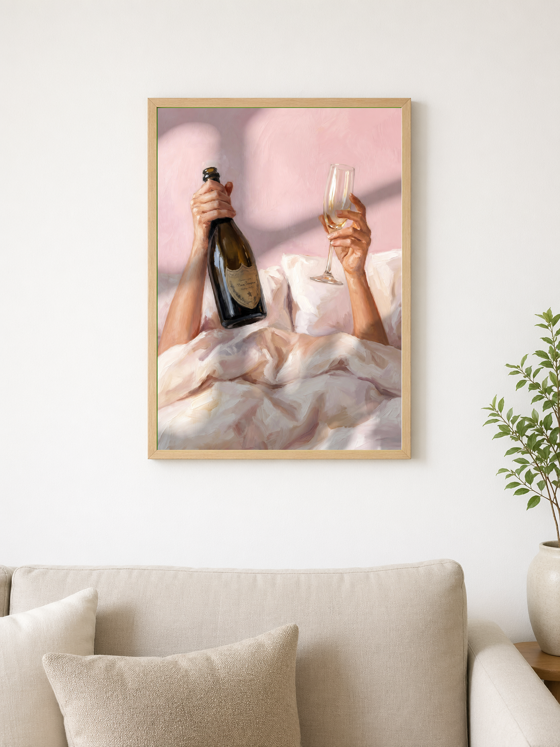 Champagne Morning Feminine Wall Art Print - wood framed poster