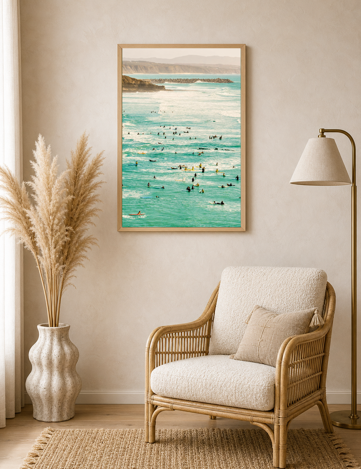 Surf Crowd Ocean Photography Wall Art Print - wood framed poster