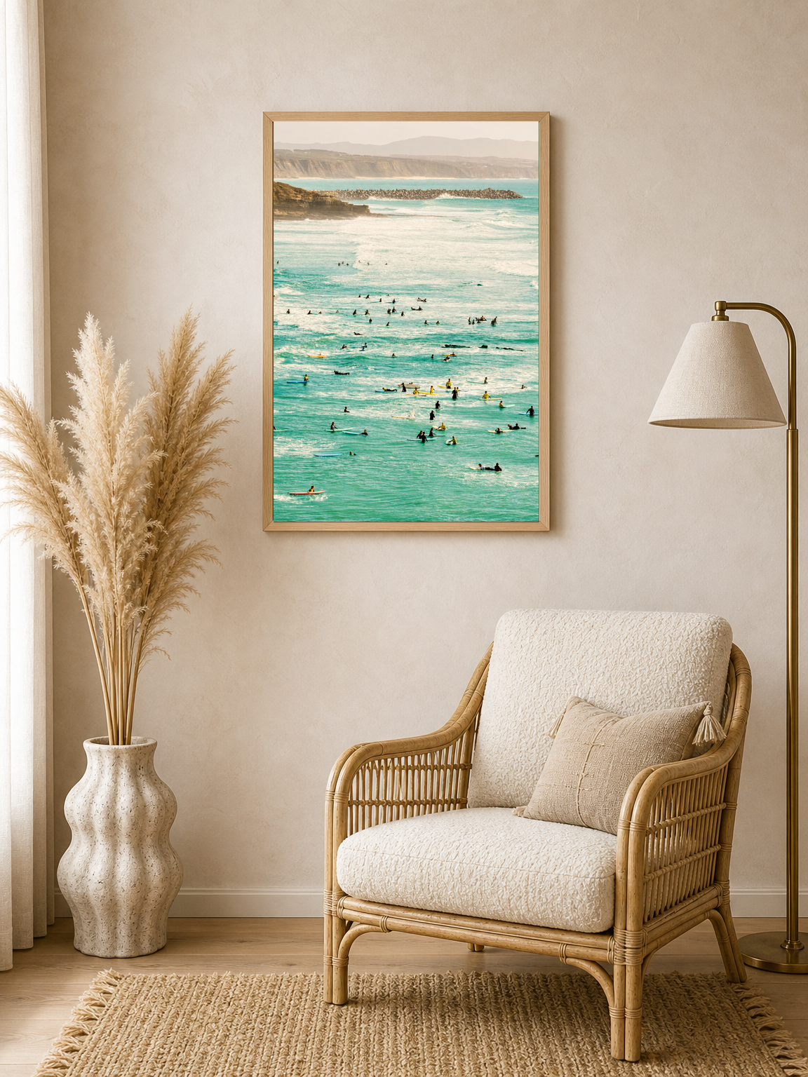 Surf Crowd Ocean Photography Wall Art Print - wood framed poster