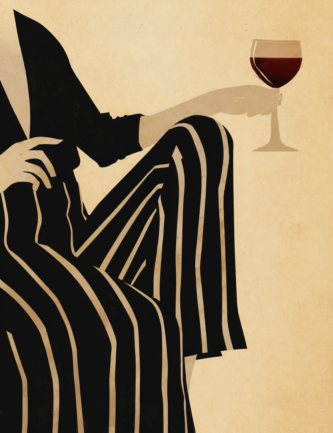 Striped Woman with Wine Modern Wall Art Print - unframed