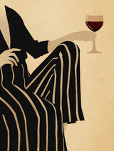 Striped Woman with Wine Modern Wall Art Print