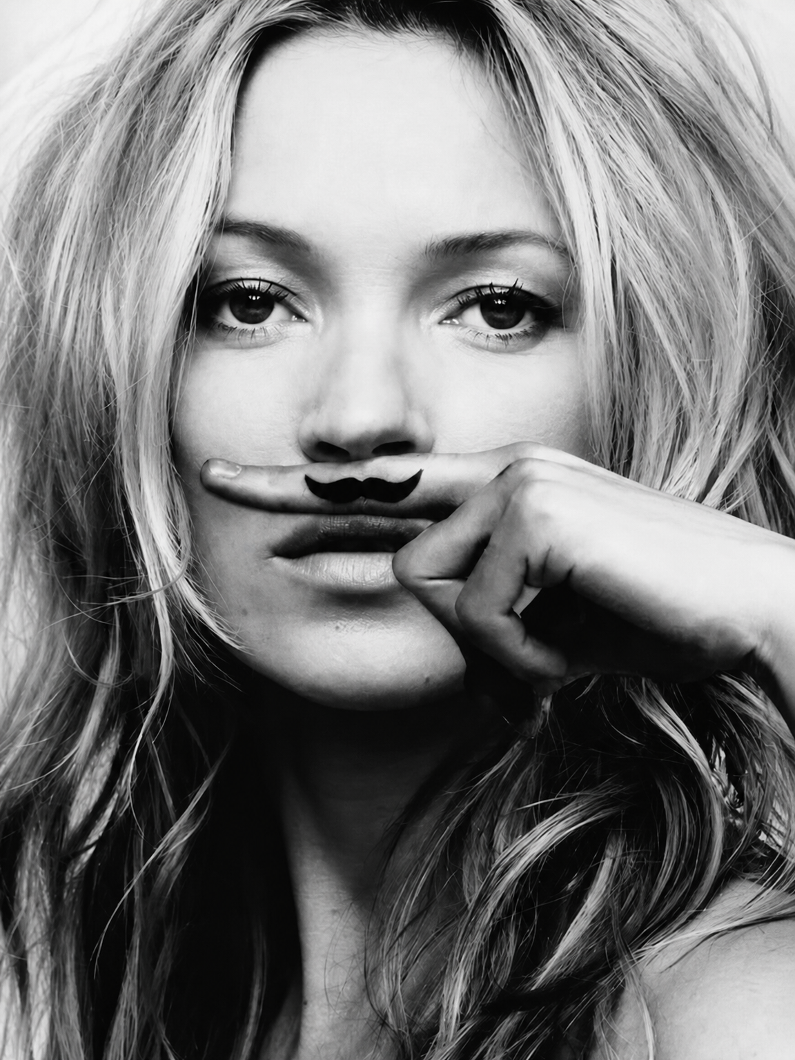 Playful Mustache Portrait Black & White Wall Art Print - unframed