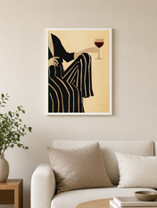 Striped Woman with Wine Modern Wall Art Print - white framed