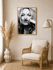 Playful Mustache Portrait Black & White Wall Art Print - wood framed poster