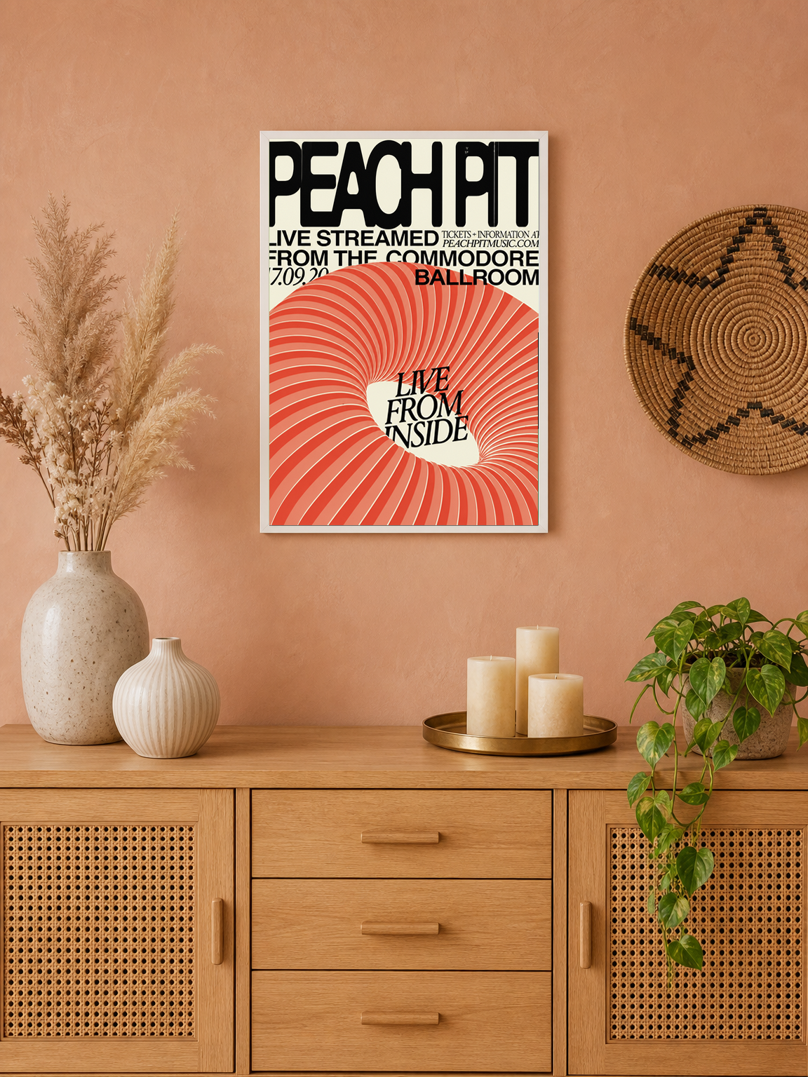 Peach Pit Live From Inside Wall Art Print - white framed