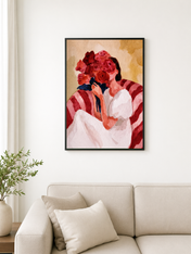 Woman with Roses Wall Art Print - black framed