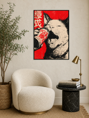 Japanese Punk Dog Soda Poster Wall Art Print - black framed