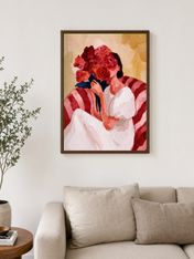 Woman with Roses Wall Art Print - dark wood framed