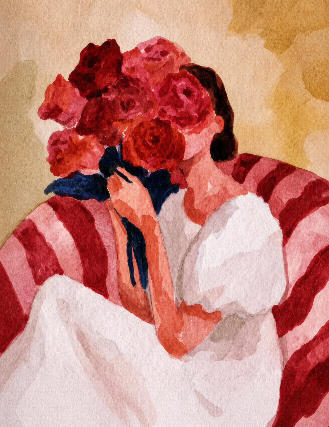 Woman with Roses Wall Art Print - unframed