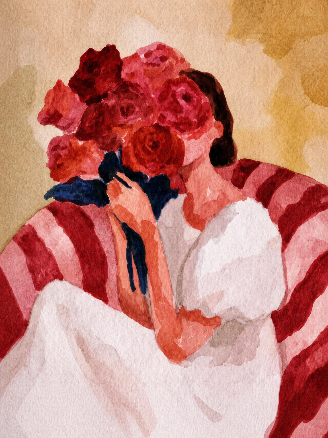 Woman with Roses Wall Art Print - unframed