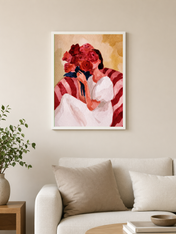 Woman with Roses Wall Art Print - white framed