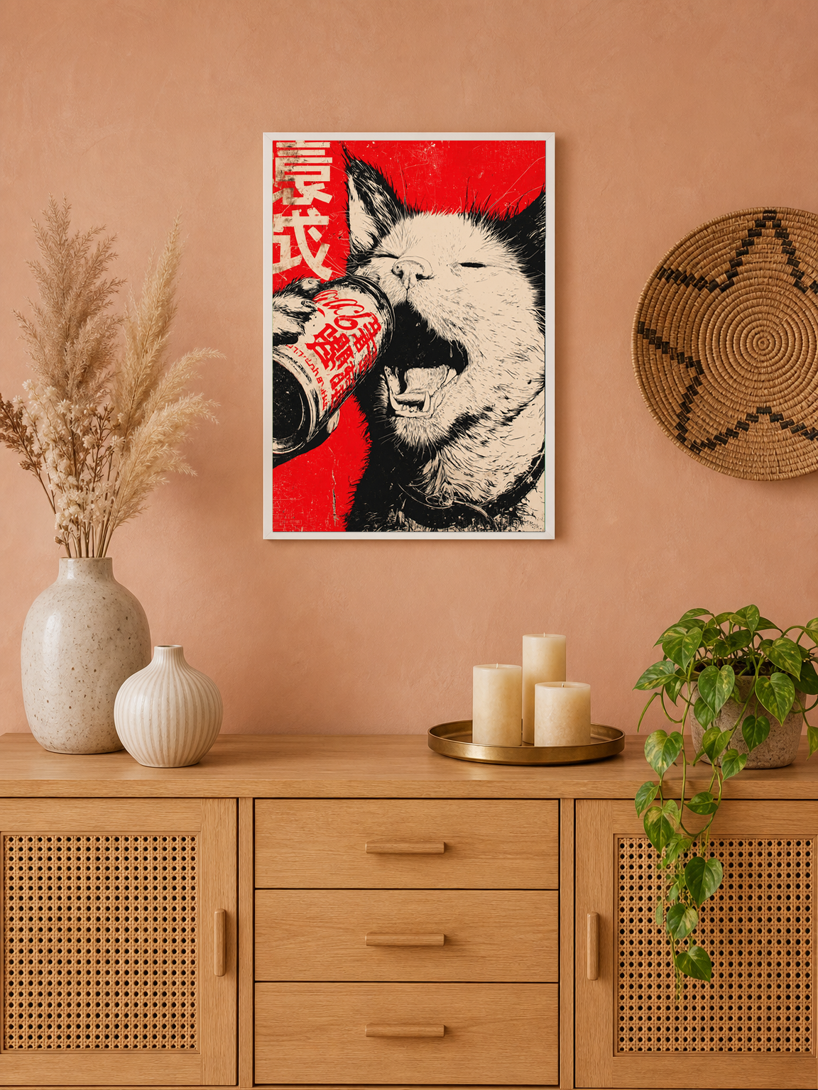 Japanese Punk Dog Soda Poster Wall Art Print - white framed