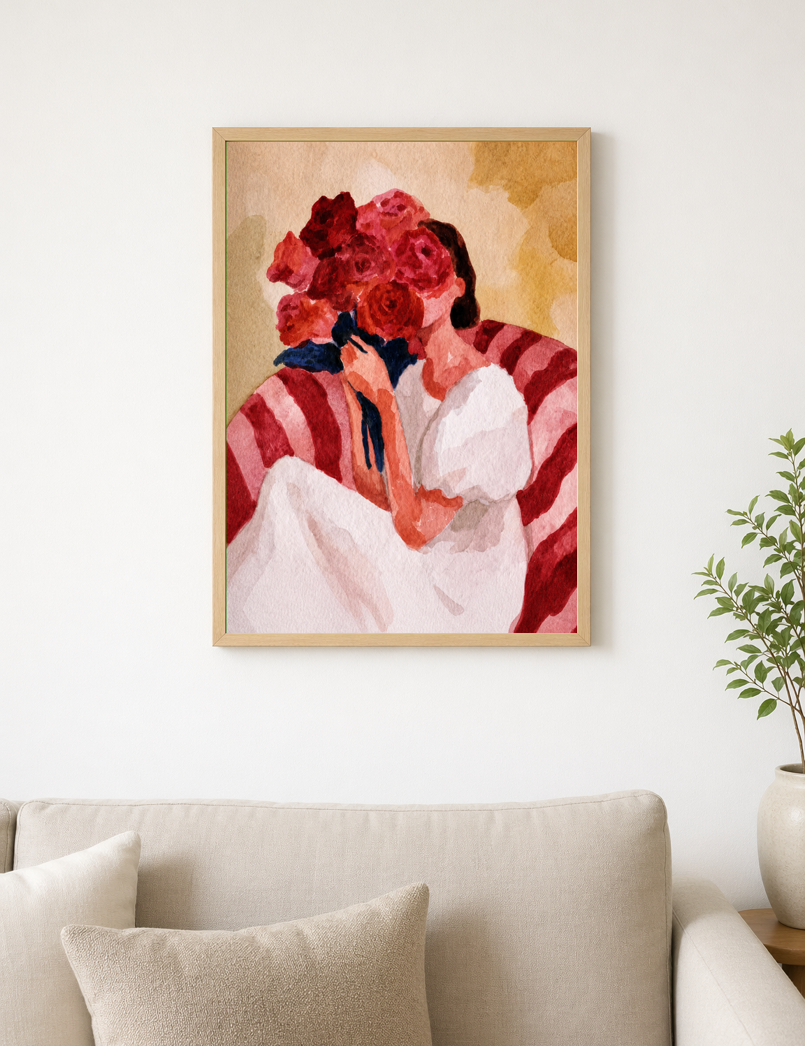 Woman with Roses Wall Art Print - wood framed poster