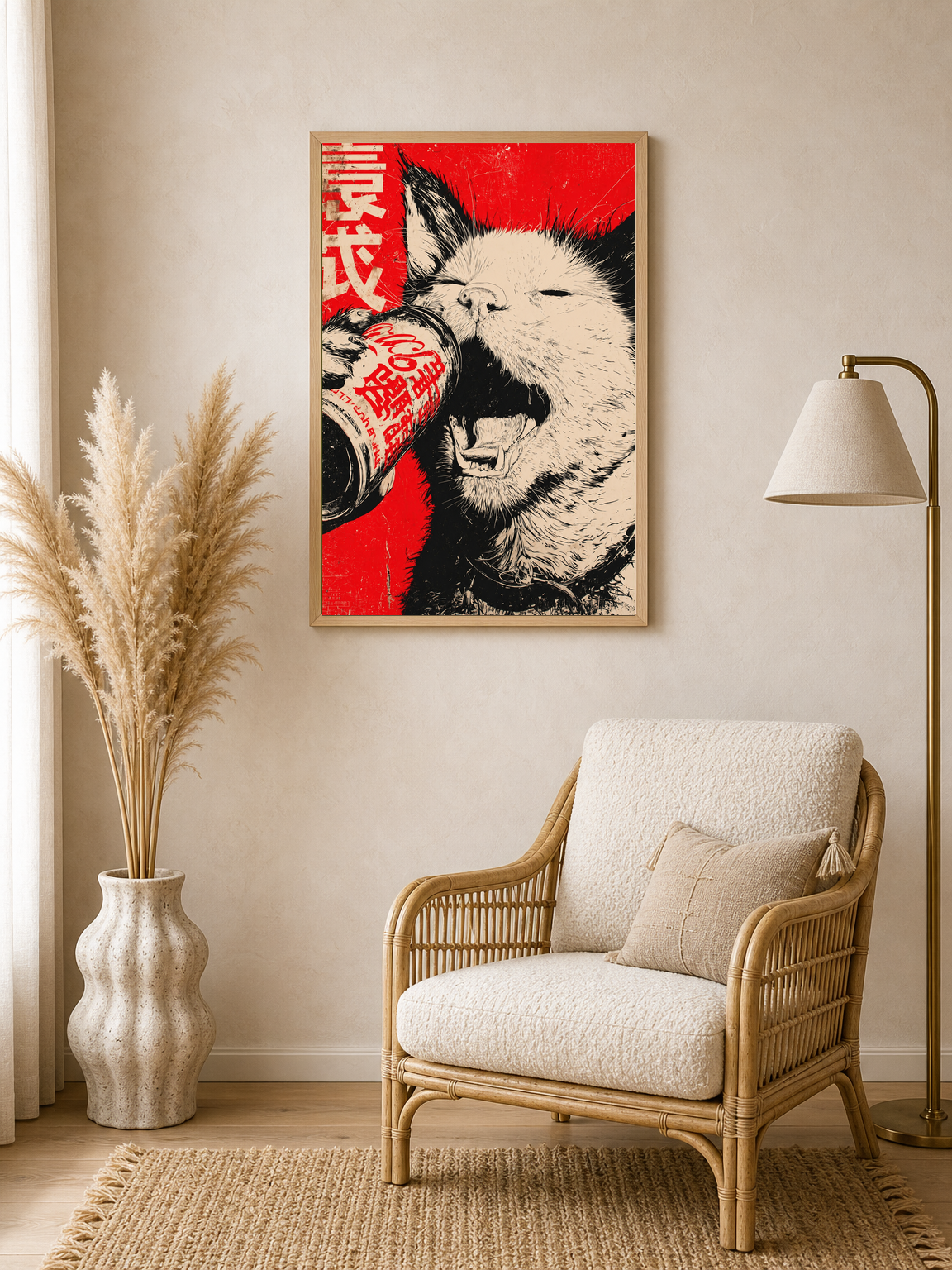 Japanese Punk Dog Soda Poster Wall Art Print - wood framed poster