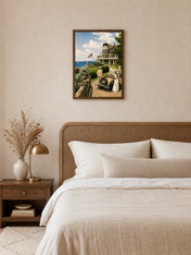 Vintage Coastal Mansion Drive Wall Art Print - dark wood framed