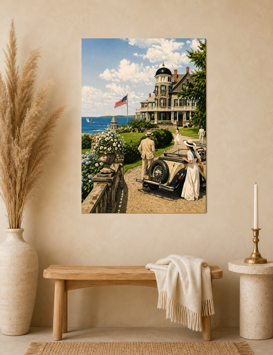 Vintage Coastal Mansion Drive Wall Art Print - unframed mockup