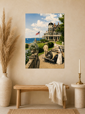 Vintage Coastal Mansion Drive Wall Art Print - unframed mockup