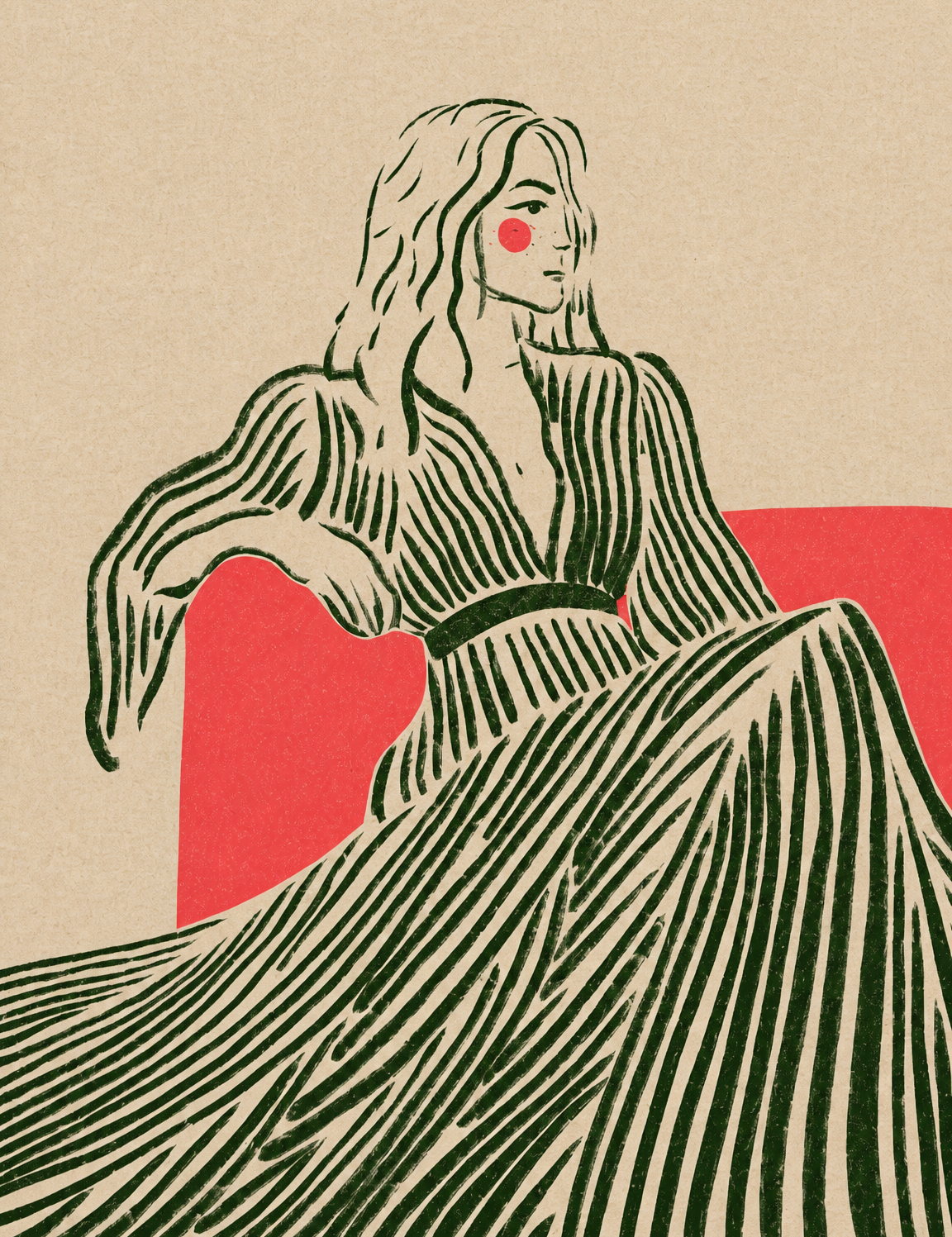 Minimalist Woman in Striped Dress Wall Art Print - unframed