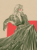 Minimalist Woman in Striped Dress Wall Art Print