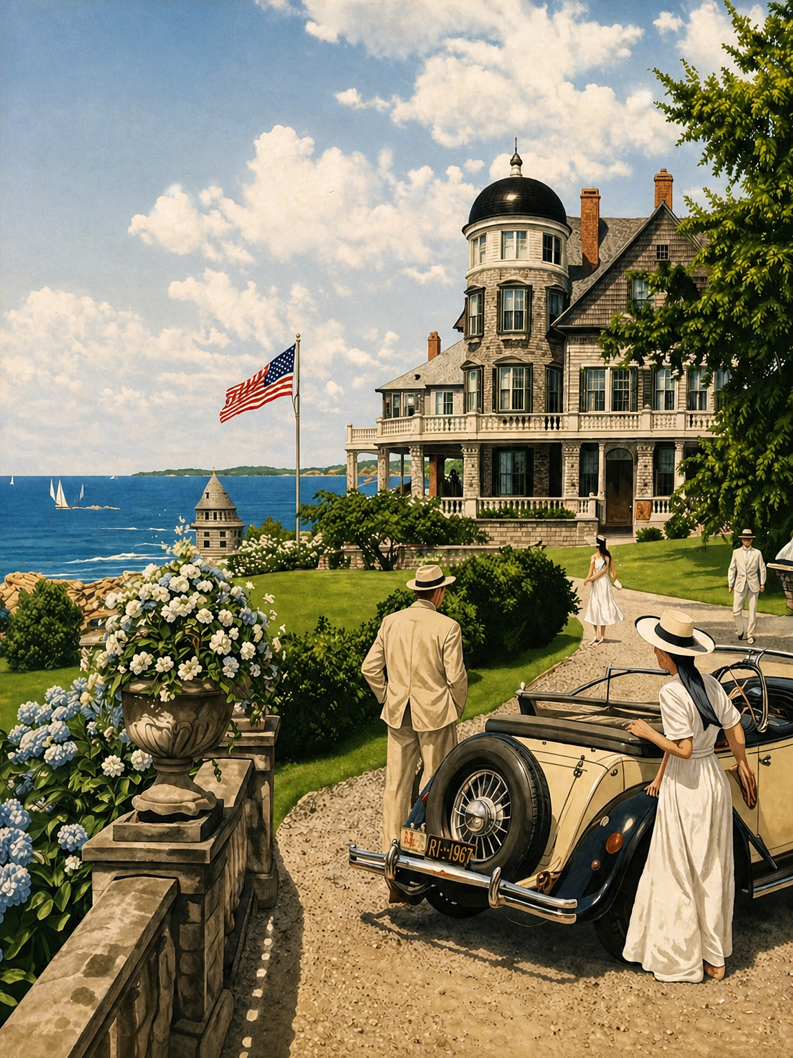 Vintage Coastal Mansion Drive Wall Art Print - unframed