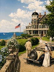 Vintage Coastal Mansion Drive Wall Art Print - unframed