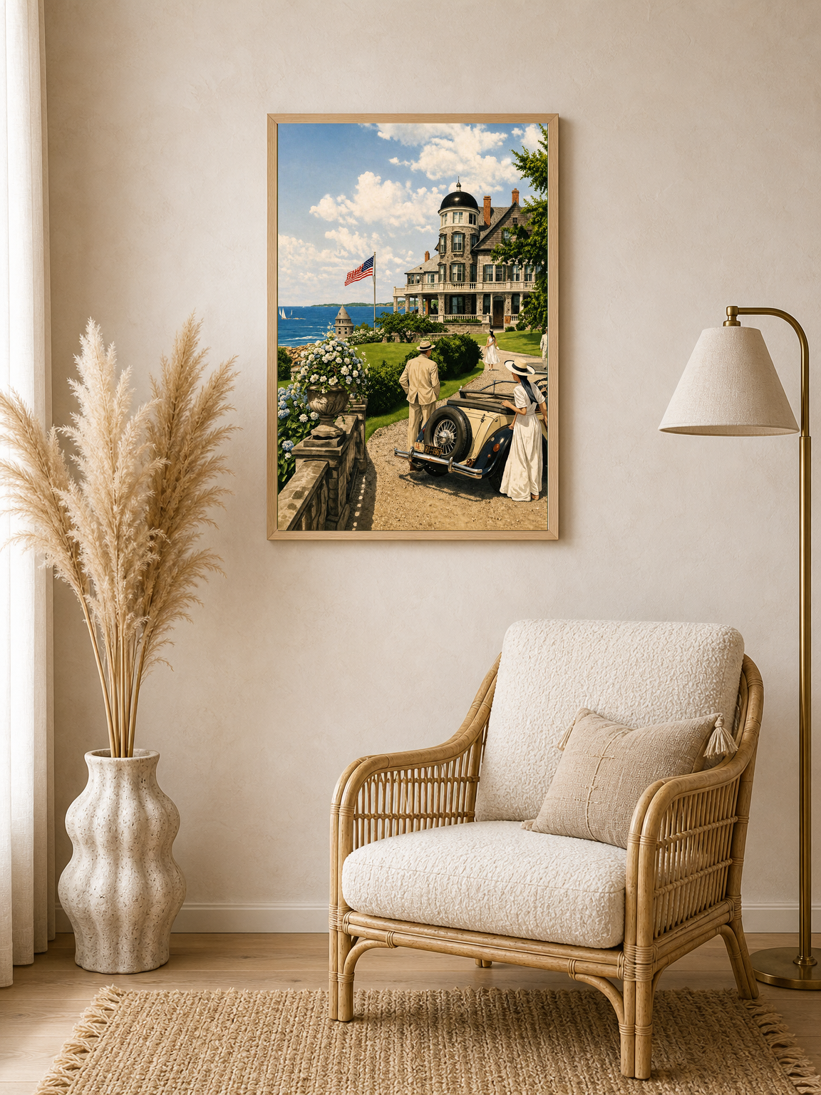 Vintage Coastal Mansion Drive Wall Art Print - wood framed poster