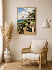 Vintage Coastal Mansion Drive Wall Art Print - wood framed poster