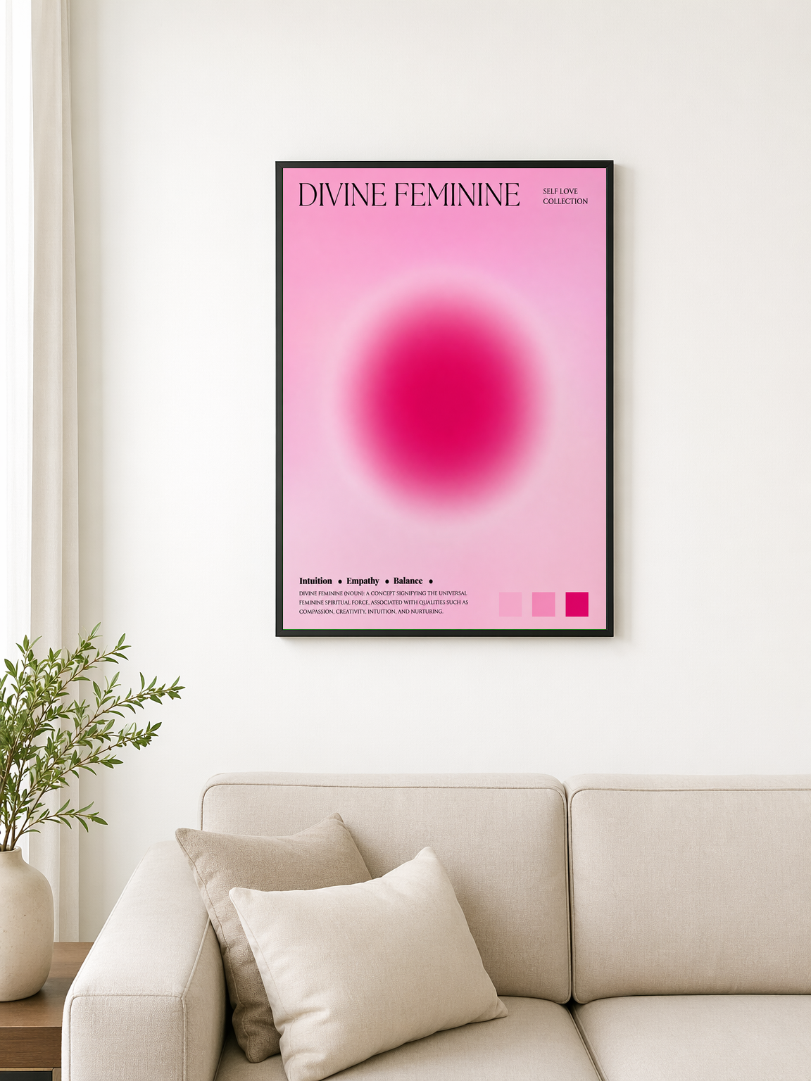 Divine Feminine Pink Aura Wall Art Print - black framed
