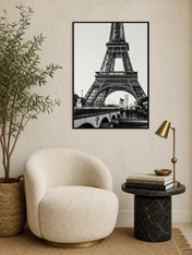 Black and White Eiffel Tower Wall Art Print - black framed