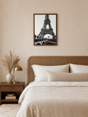 Black and White Eiffel Tower Wall Art Print - dark wood framed
