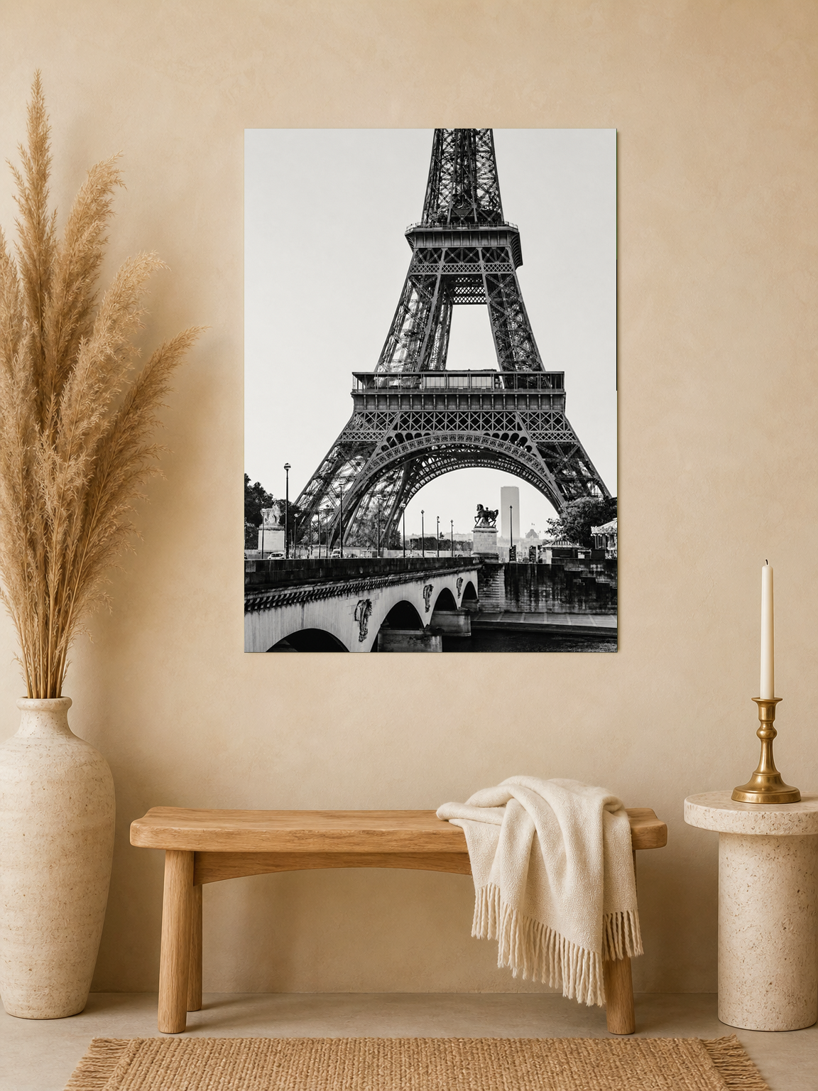 Black and White Eiffel Tower Wall Art Print - unframed mockup