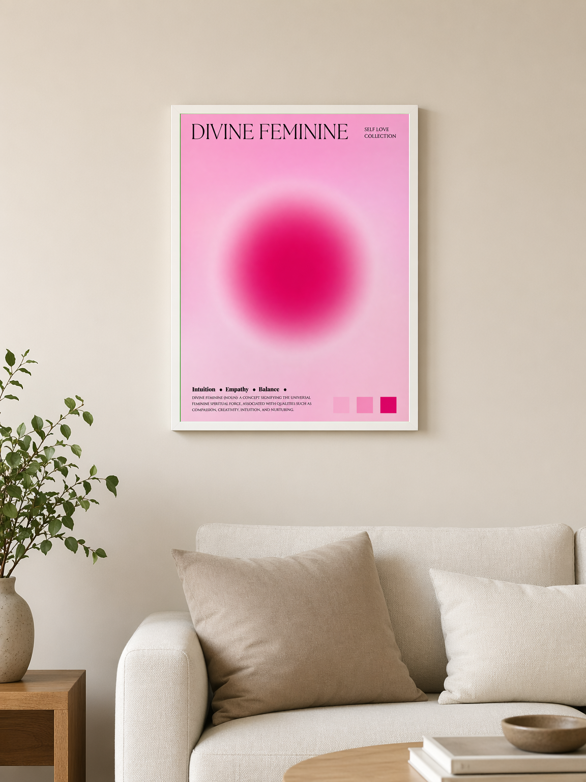 Divine Feminine Pink Aura Wall Art Print - white framed