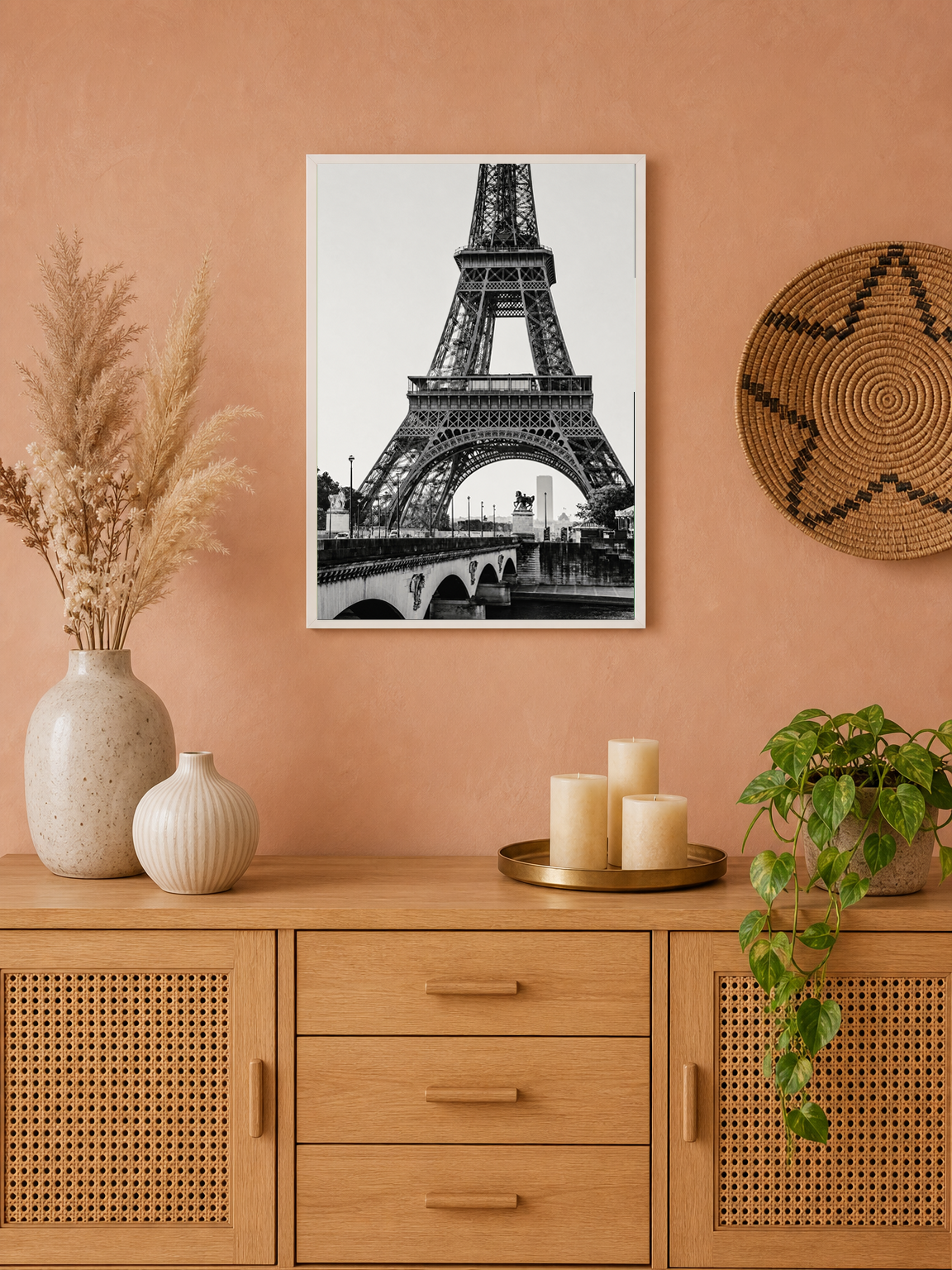 Black and White Eiffel Tower Wall Art Print - white framed