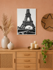 Black and White Eiffel Tower Wall Art Print - white framed