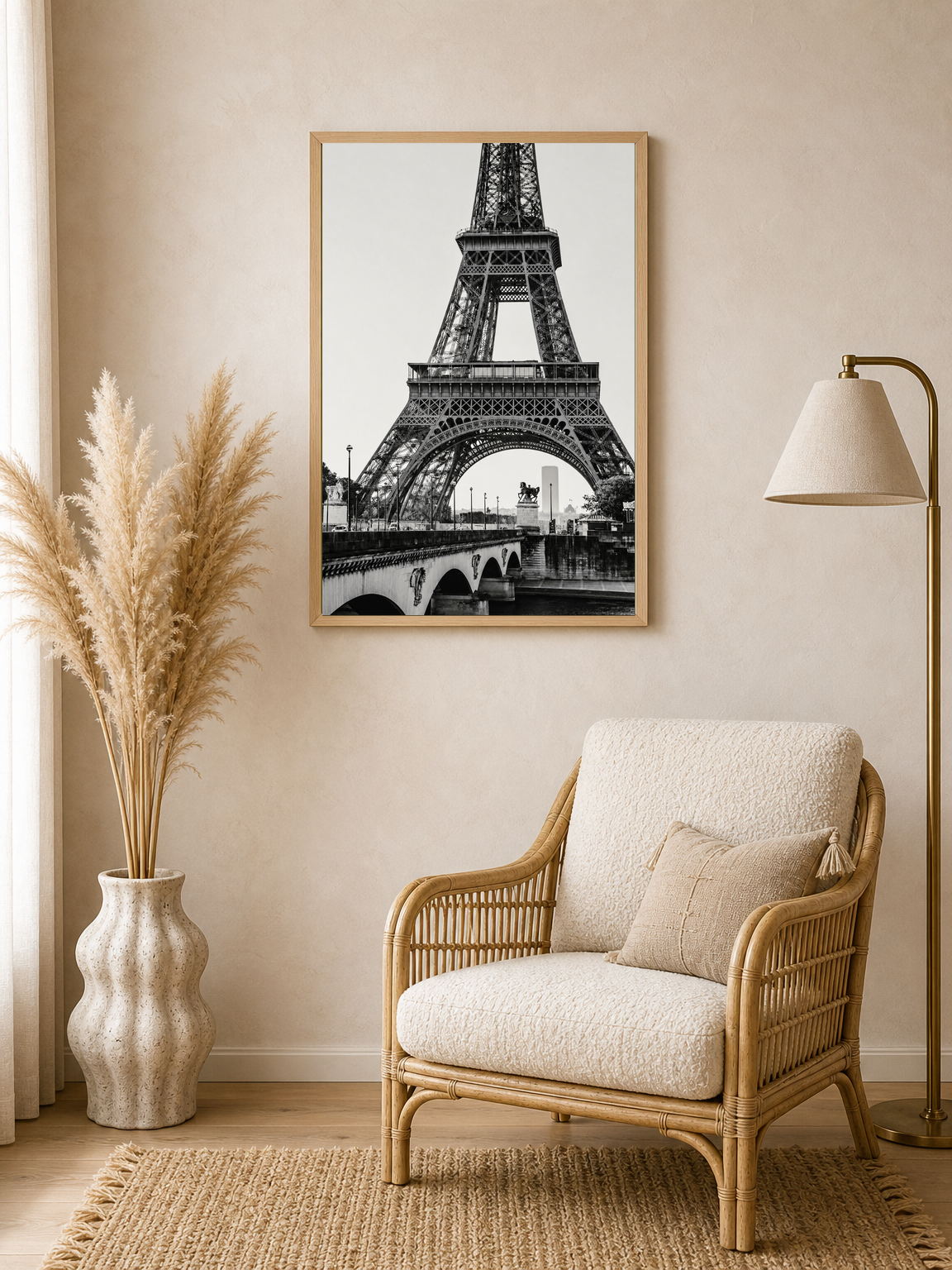 Black and White Eiffel Tower Wall Art Print - wood framed poster