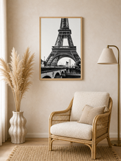 Black and White Eiffel Tower Wall Art Print - wood framed poster