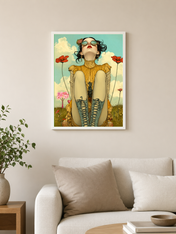 Whimsical Girl in Poppies Wall Art Print - white framed