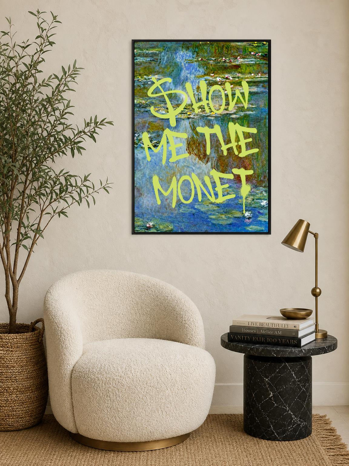 Show Me The Monet Wall Art Print - black framed