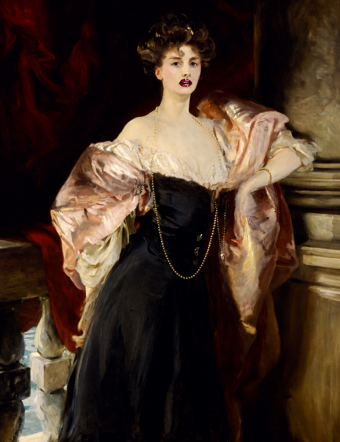 Elegant Lady in Black Gown Wall Art Print - unframed